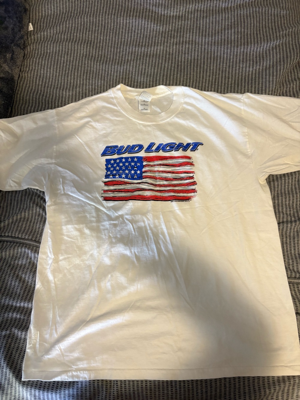 Bud Light White Short Sleeve Tee with American Flag Graphic